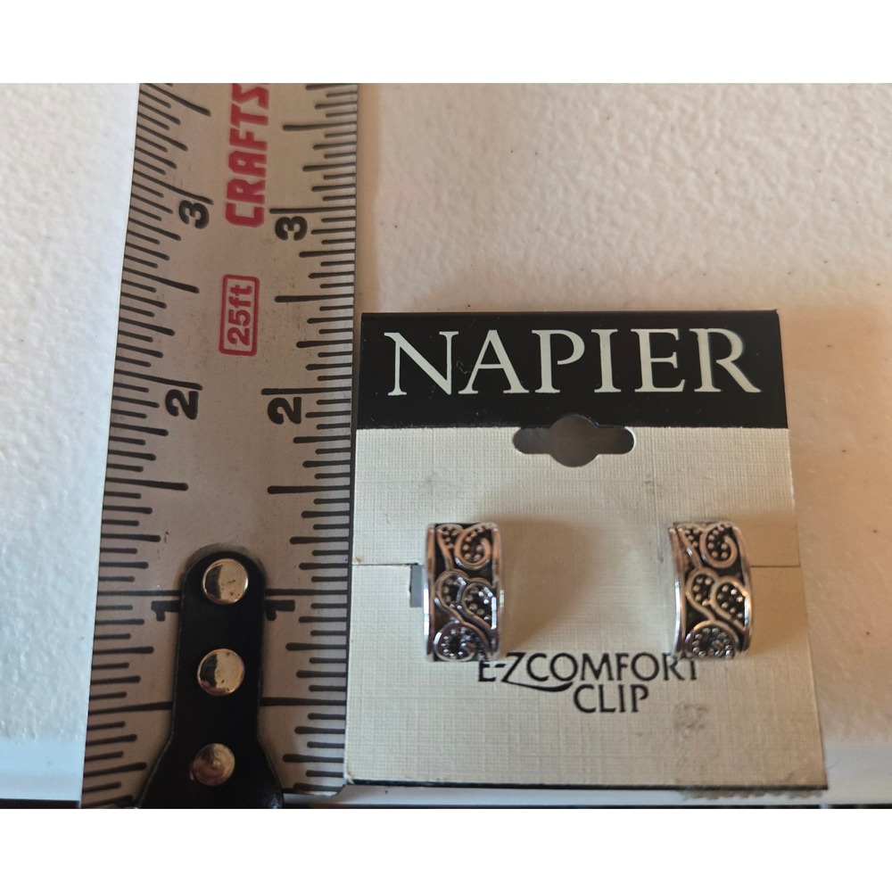 Napier Silver Tone Paisley Scroll E-Z Comfort Clip On Hoop Earrings 79941922-J46